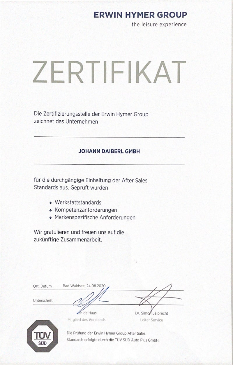 Zertifikat Erwin Hymer Group